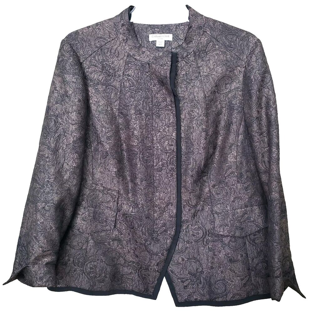 Coldwater Creek Shaped Brown Textured Long Sleeve Button-Up Blazer Size W18